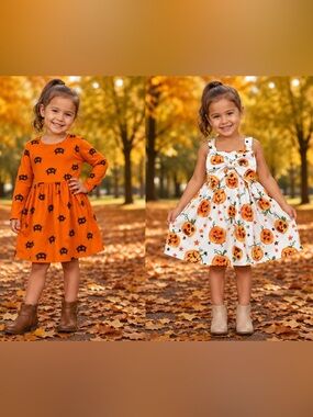 Cat & Jack Halloween Pumpkin Dresses- set of TWO Orange 4/5T